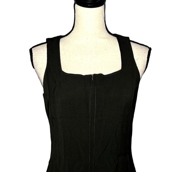 Club Monaco Black Sleeveless Square Neckline A-Line Zip Up Front Dress Size 4 - Picture 2 of 10